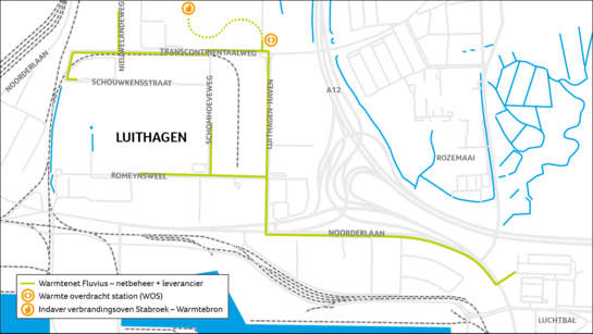 Detailplan van het warmtenet in Antwerpen Luithagen