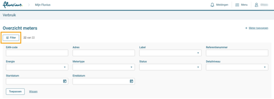Filters in de verbruikshistoriek van een digitale meter in Mijn Fluvius Het gebruik van een filter in de verbruikshistoriek van Mijn Fluvius